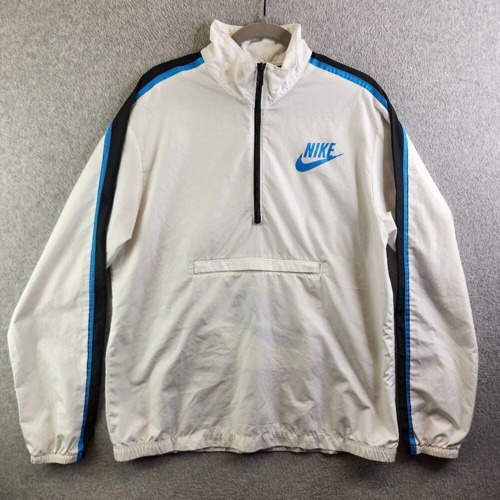 Vintage Nike Windbreaker Jacket Mens M Whie Blue Stripe Packable Y2K Vtg